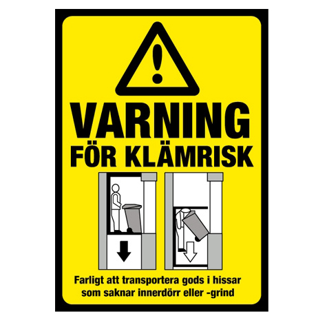 Dekal A5: Varning för klämrisk (hiss)